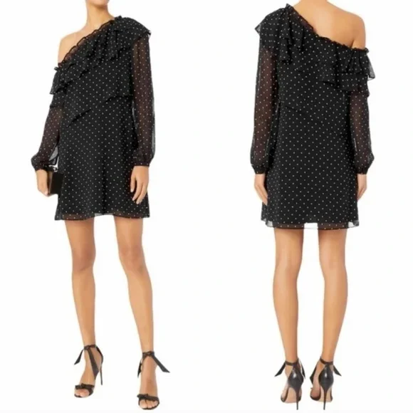 (New with Tags) Intermix Juliette One Shoulder Ruffle Front Mini Dress, Medium - Picture 10 of 12